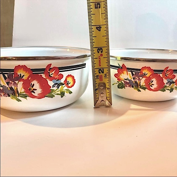 Vintage 1980s GMI Enamelware Nesting Bowl Set Floral MCM Tin Retro Dish Set 80s - Picture 4 of 8